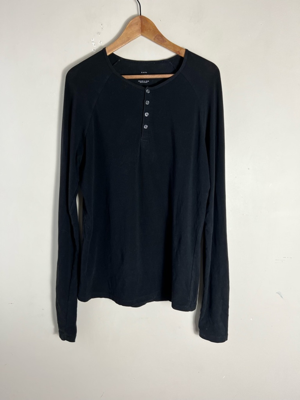Frank And Oak Men’s Cotton Black Long Sleeve Henley Tee Shirt Size Medium